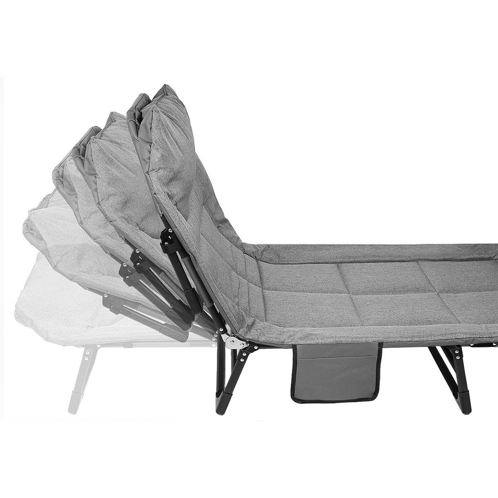 Pat pliabil camping Deluxe Trip cu spatar reglabil tip sezlong, 200x65x29 cm, gri
