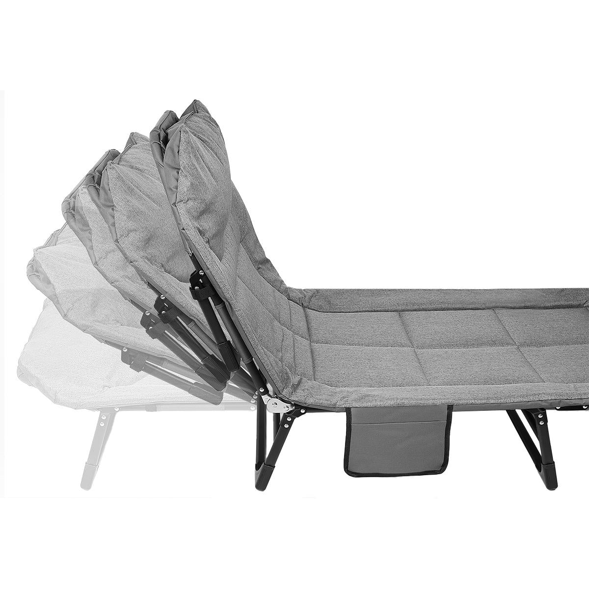 Pat pliabil camping Deluxe Trip cu spatar reglabil tip sezlong, 200x65x29 cm, gri