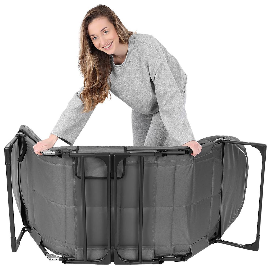 Pat pliabil camping Deluxe Trip cu spatar reglabil tip sezlong, 200x65x29 cm, gri