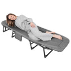 Pat pliabil camping Deluxe Trip cu spatar reglabil tip sezlong, 200x65x29 cm, gri