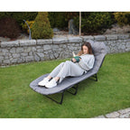 Pat pliabil camping Deluxe Trip cu spatar reglabil tip sezlong, 200x65x29 cm, gri