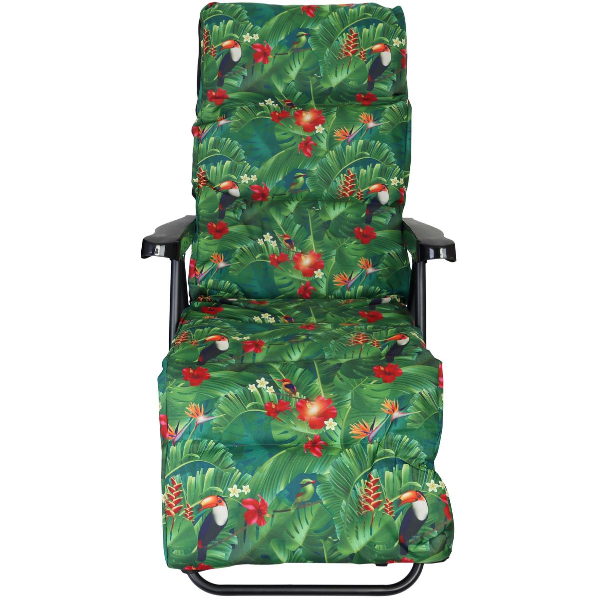 Scaun de gradina cu perna, reglaj pe pozitii, cadru metalic pliabil, 57x83x106 cm, multicolor