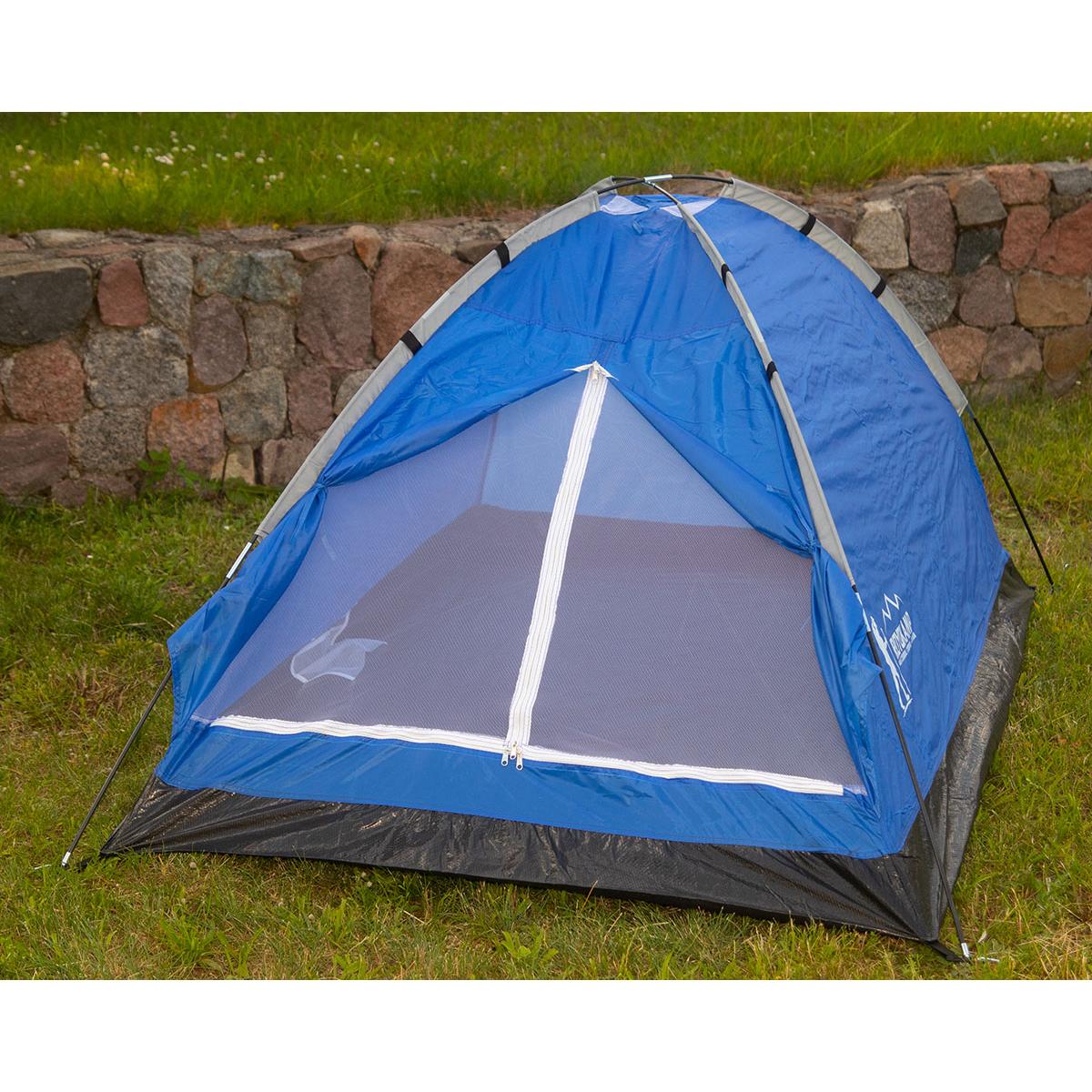 Cort usor de camping 2 persoane, cu plasa tantari, 200x120x100 cm, albastru