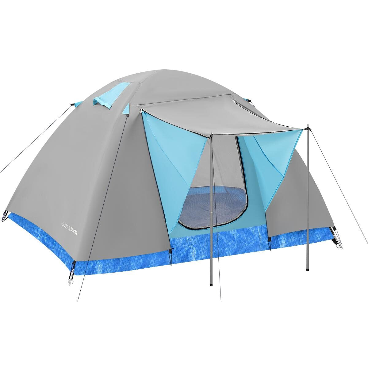 Cort camping iglu, 4 persoane, impermeabil, plasa anti-insecte, 240x210x130 cm, gri