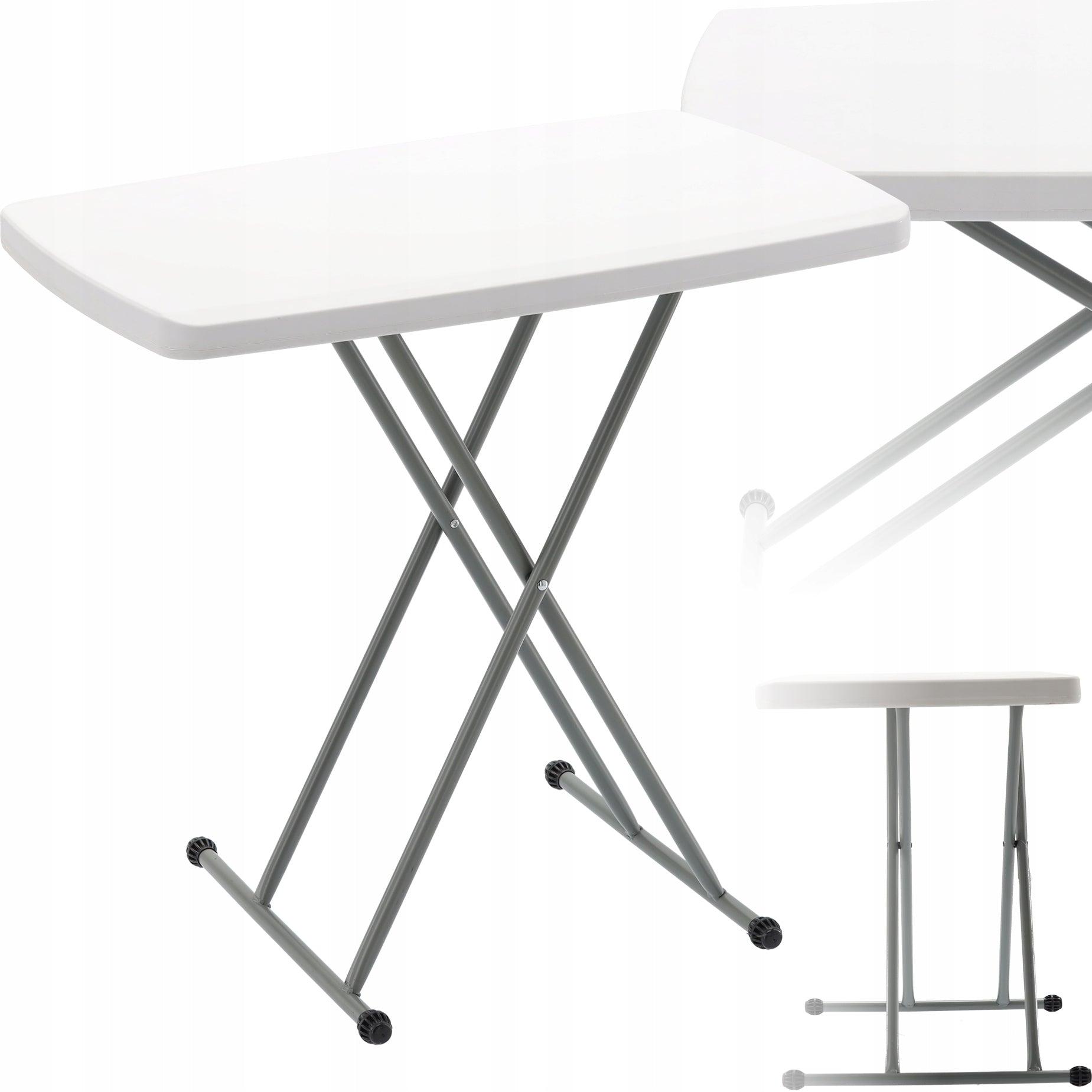 Masa pliabila 76x50 cm, inaltime reglabila 36-71 cm, pentru terasa, gradina sau camping, HDPE alb