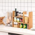 SONGMICS Organizator modular cu 3 forme de depozitare reglabile, din bambus, 65x15x40 cm, maro