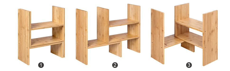 SONGMICS Organizator modular cu 3 forme de depozitare reglabile, din bambus, 65x15x40 cm, maro