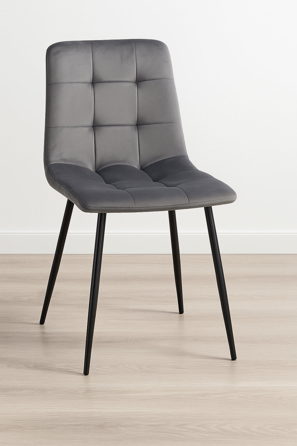 Scaun living tapitat cu catifea, spatar matlasat, 44x54x89 cm, gri