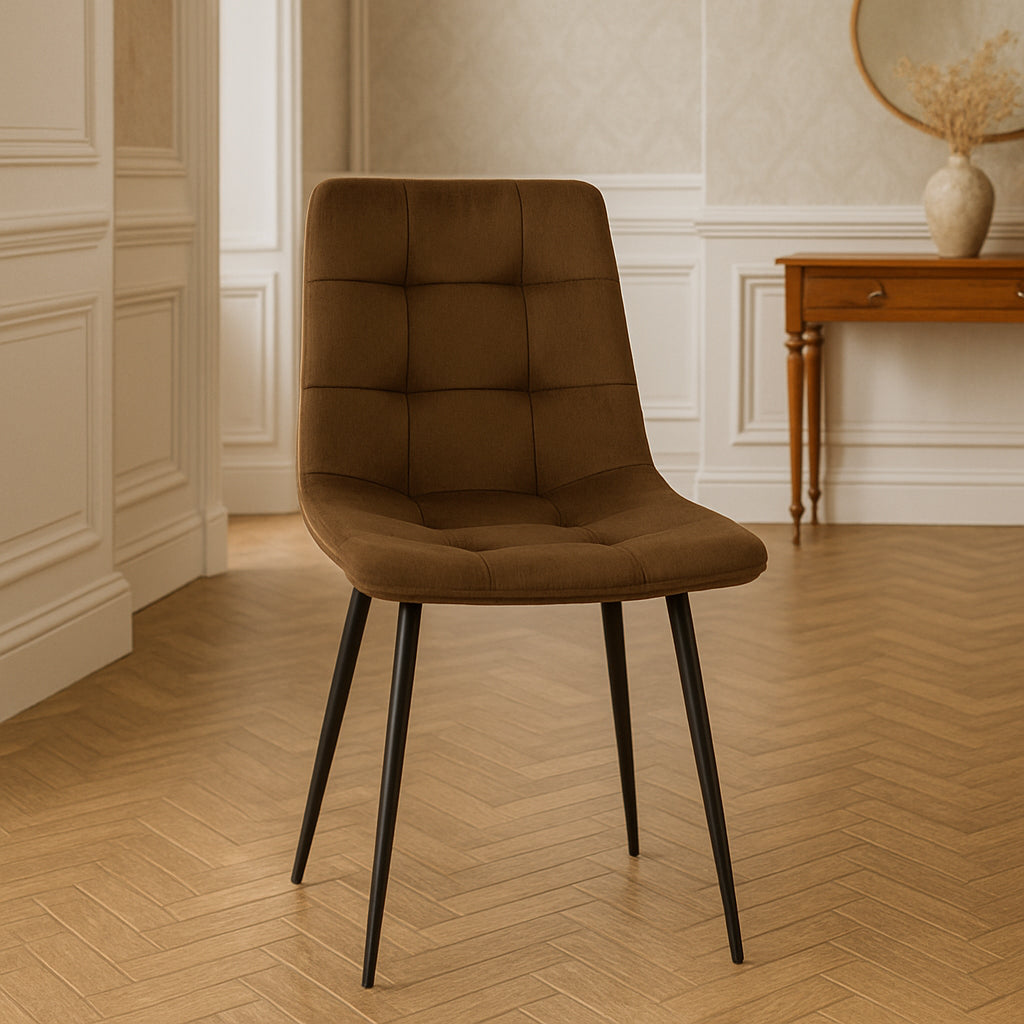 Scaun living tapitat cu catifea, spatar matlasat, 44x54x89 cm, maro