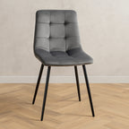 Scaun living tapitat cu catifea, spatar matlasat, 44x54x89 cm, gri