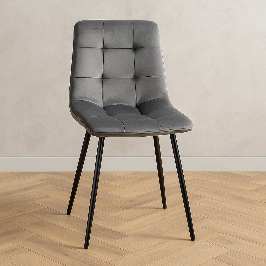 Scaun living tapitat cu catifea, spatar matlasat, 44x54x89 cm, gri