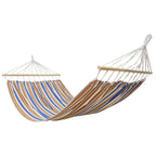 Hamac dublu cu bare din lemn, pentru 2 persoane, bumbac, 150kg, 200x150 cm, albastru si maro