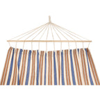 Hamac dublu cu bare din lemn, pentru 2 persoane, bumbac, 150kg, 200x150 cm, albastru si maro