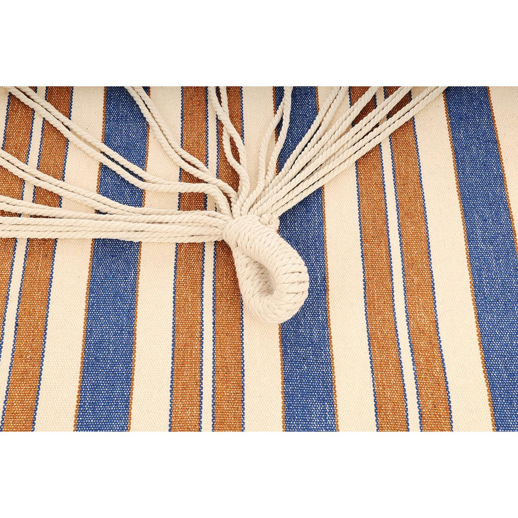 Hamac dublu cu bare din lemn, pentru 2 persoane, bumbac, 150kg, 200x150 cm, albastru si maro