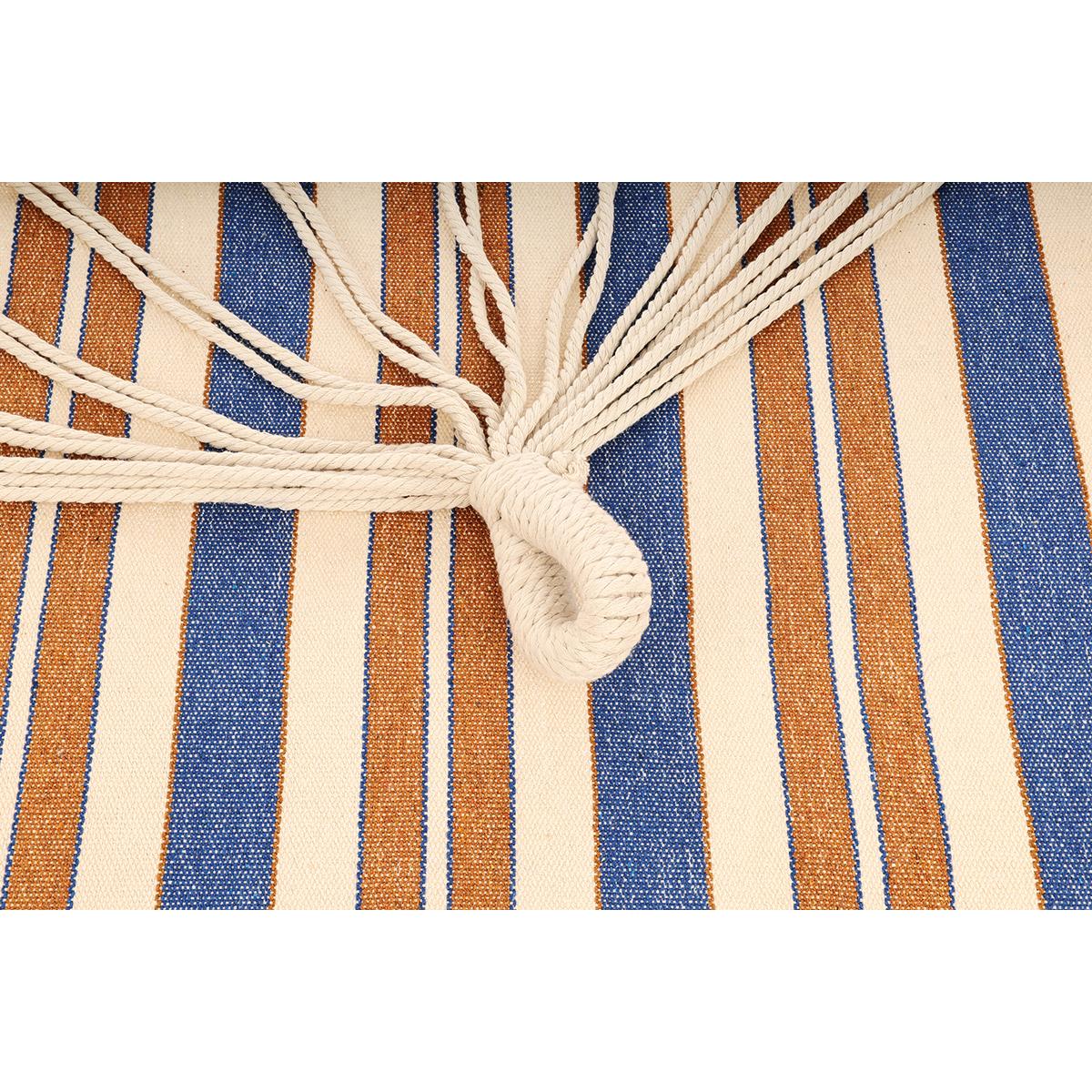 Hamac dublu cu bare din lemn, pentru 2 persoane, bumbac, 150kg, 200x150 cm, albastru si maro