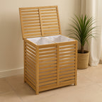 Cos rufe 5Five Sicela din bambus, 2 compartimente, capacitate 100L, 58x40x60 cm, natur