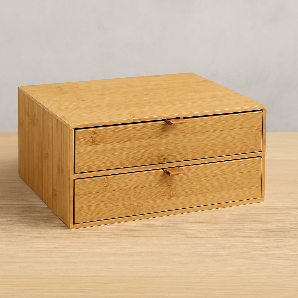 Cutie depozitare 5Five cu 2 sertare, bambus, 25x20x14 cm, natur