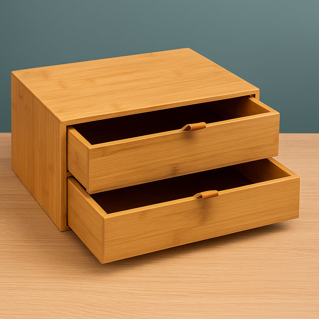 Cutie depozitare 5Five cu 2 sertare, bambus, 25x20x14 cm, natur