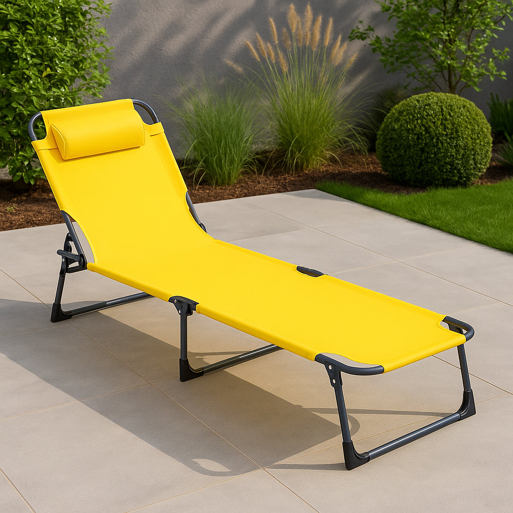 Sezlong 5Five Beach Chair, cadru metalic, pliere compacta, 173x56x27 cm, galben