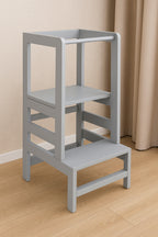 Turn de invatare inaltator multifunctional din lemn, platforma reglabila pe 3 inaltimi, 90x39x44 cm, gri