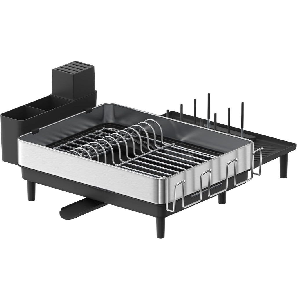 SONGMICS Suport vase inox cu scurgere extensibila, compartimente tacamuri si pahare, 51x49x23 cm, negru