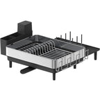 SONGMICS Suport vase inox cu scurgere extensibila, compartimente tacamuri si pahare, 51x49x23 cm, negru