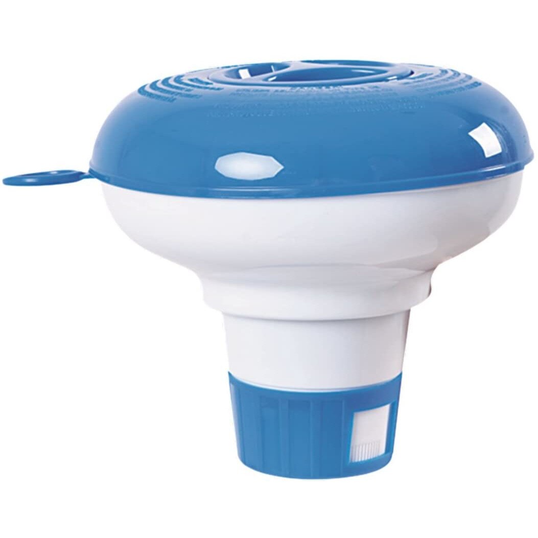 Dozator plutitor pentru pastile de clor, dozare reglabila, albastru si alb