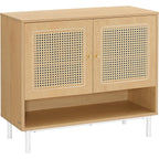 VASAGLE Raft pantofi 3 usi cu aspect ratan, cadru PAL si picioare metalice, stil boho, 80x35x70 cm, stejar bej