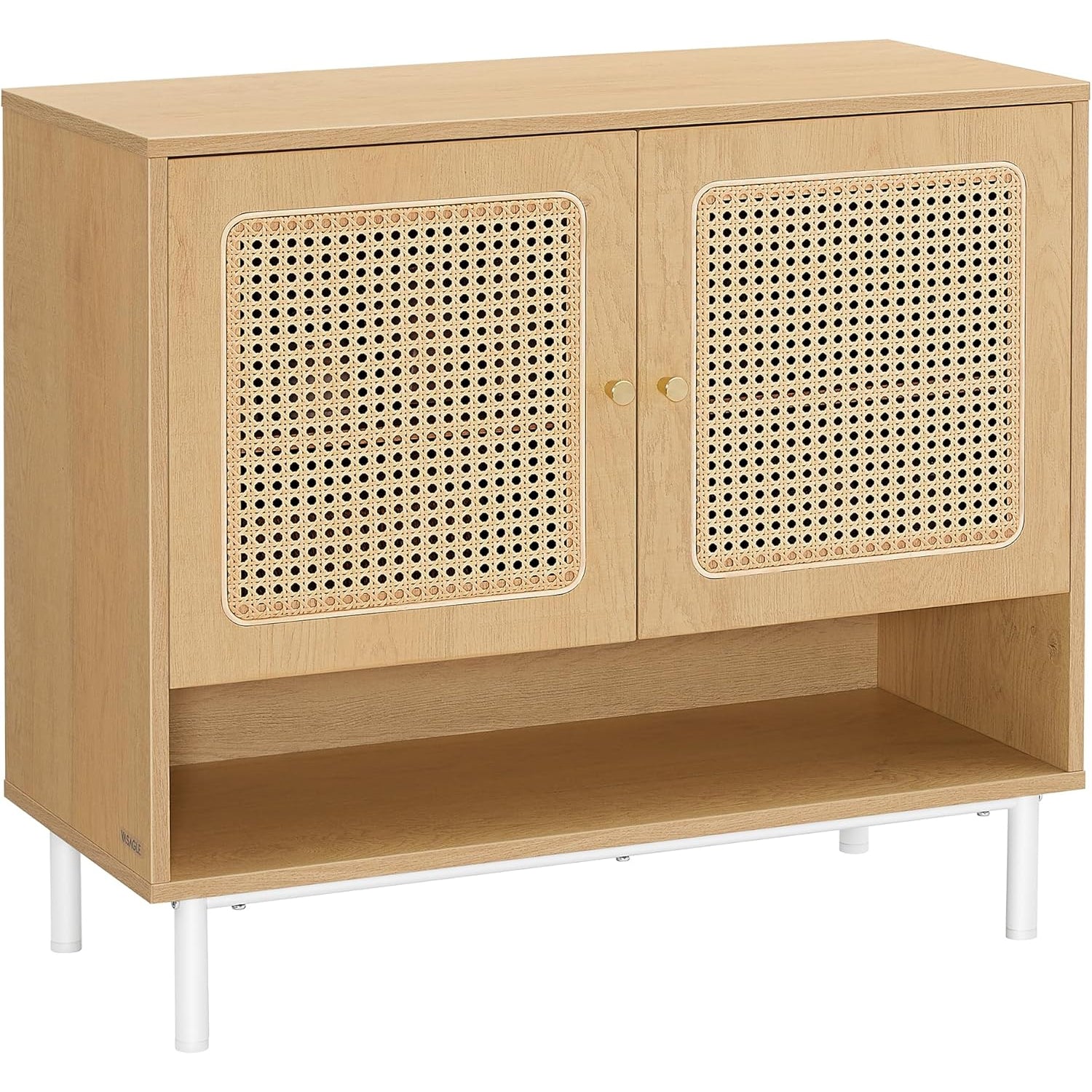 VASAGLE Raft pantofi 3 usi cu aspect ratan, cadru PAL si picioare metalice, stil boho, 80x35x70 cm, stejar bej