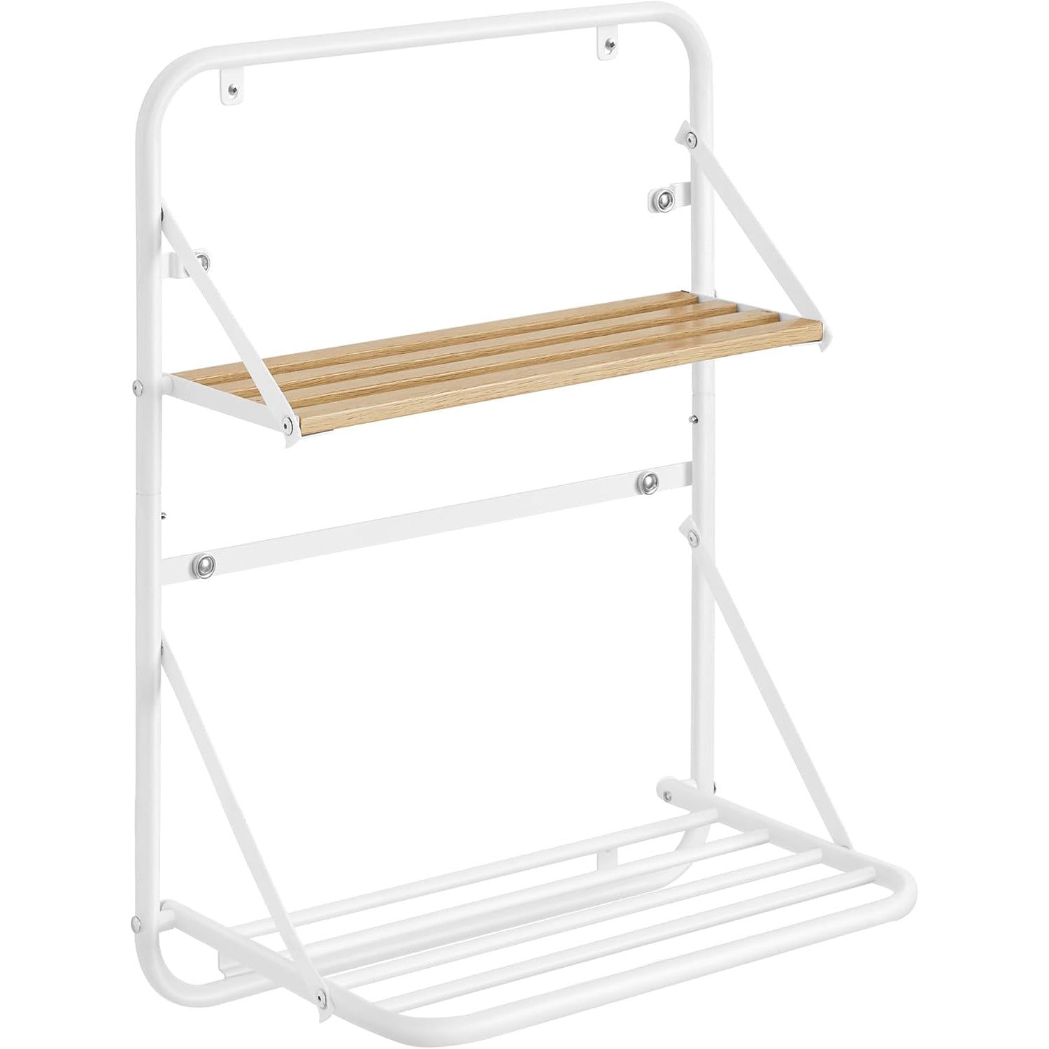 SONGMICS Suport prosoape pliabil de perete, cu 5 bare, polita de depozitare, otel, 26x38x56 cm, alb