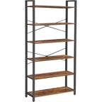 VASAGLE Biblioteca cu 6 rafturi, etajera stil industrial, PAL si cadru metalic, 30x80x186 cm, maro rustic