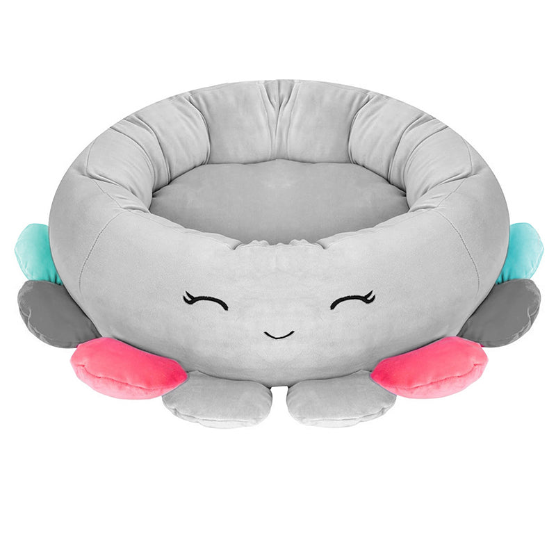 Pat pentru caini, cu margini groase ridicate, antiderapant, model meduza, 70x70x20 cm, gri