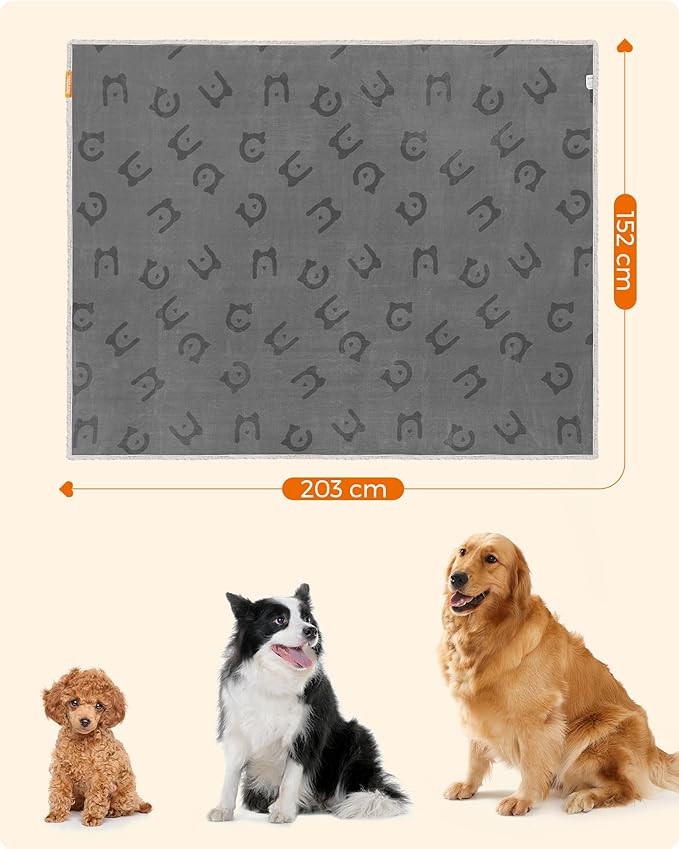 FEANDREA Patura impermeabila XXL pentru caini, fleece si flanel, fata dubla, 203x152 cm, gri