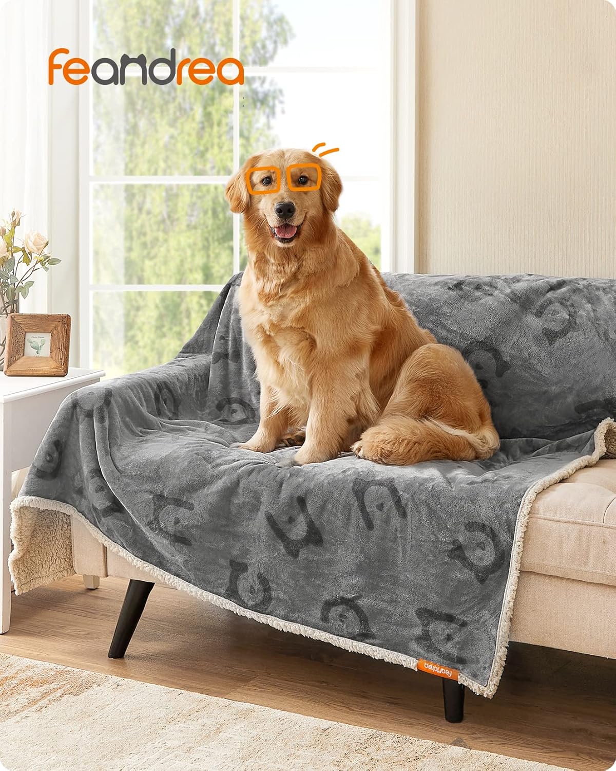 FEANDREA Patura impermeabila XXL pentru caini, fleece si flanel, fata dubla, 203x152 cm, gri