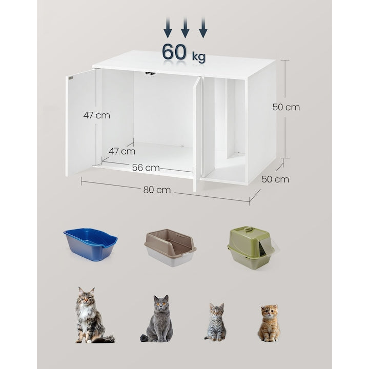 SONGMICS Dulap pentru litiera pisici, montaj rapid fara scule, design minimalist, PAL, 80x50x50 cm, alb