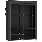 SONGMICS Dulap textil garderoba, 2 compartimente haine cu rafturi, cadru metalic, 127x45x176 cm, negru