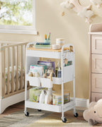 SONGMICS Raft de depozitare mobil tip carucior rulant, pentru baie sau bucatarie, cadru otel cu blat MDF, 31x44x74 cm, alb