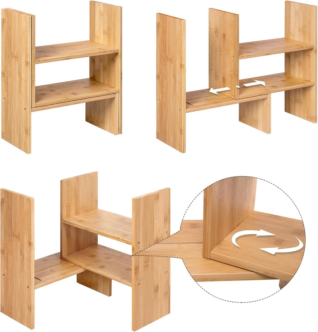 SONGMICS Organizator modular cu 3 forme de depozitare reglabile, din bambus, 65x15x40 cm, maro