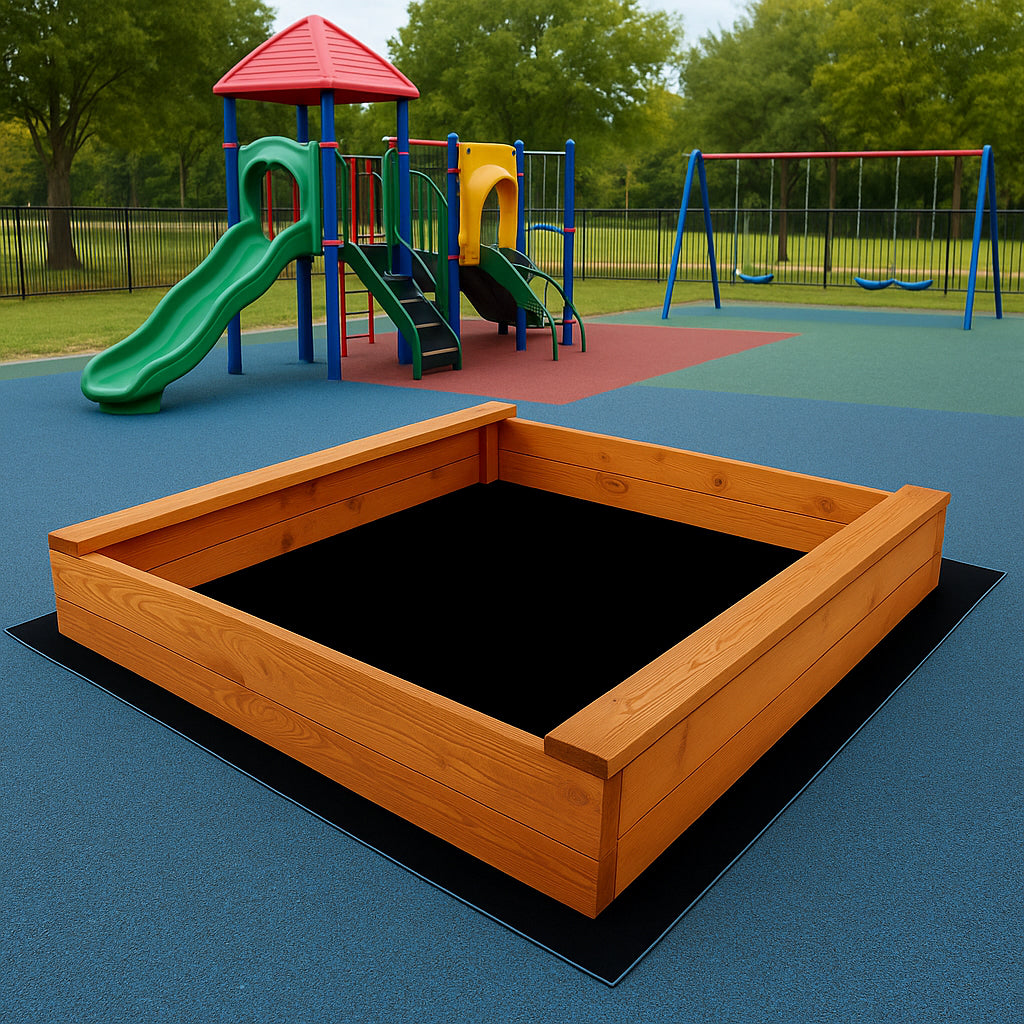 Ladita nisip din lemn 120x120 cm, cu margini rotunjite, maro natur