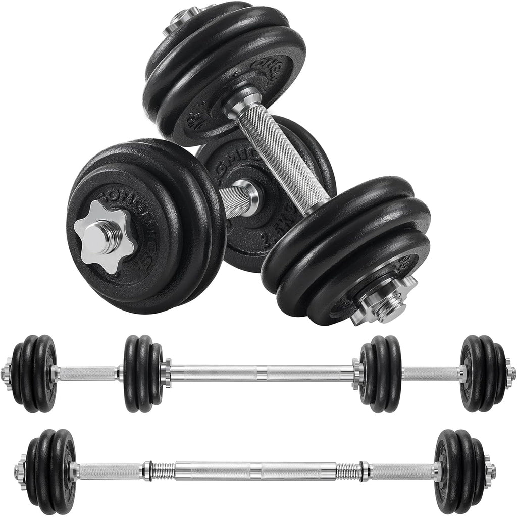 SONGMICS Set gantere reglabile 30 kg din fonta, 12 discuri, cu bara extensibila