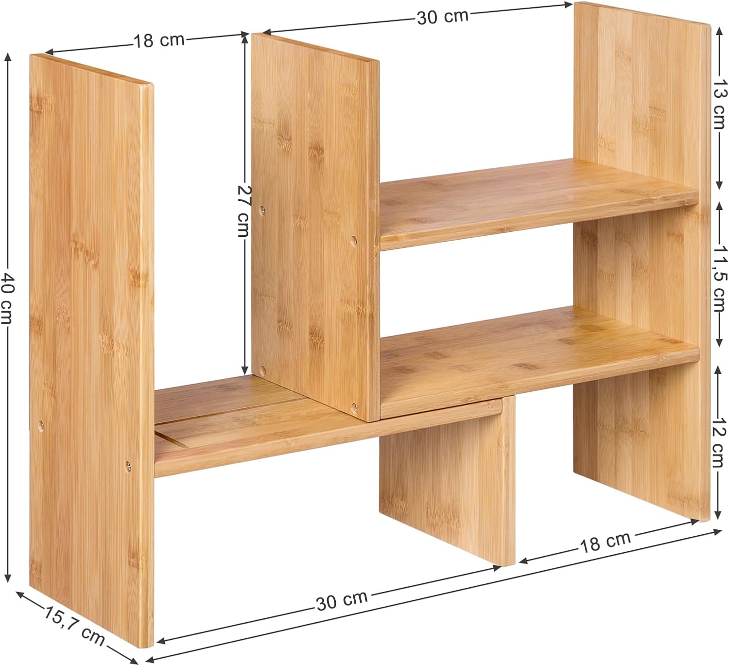 SONGMICS Organizator modular cu 3 forme de depozitare reglabile, din bambus, 65x15x40 cm, maro