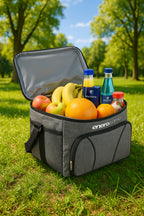 Geanta termica 18L cu buzunare laterale, strat termoizolant PEVA si curea reglabila, 33x21x26 cm, gri