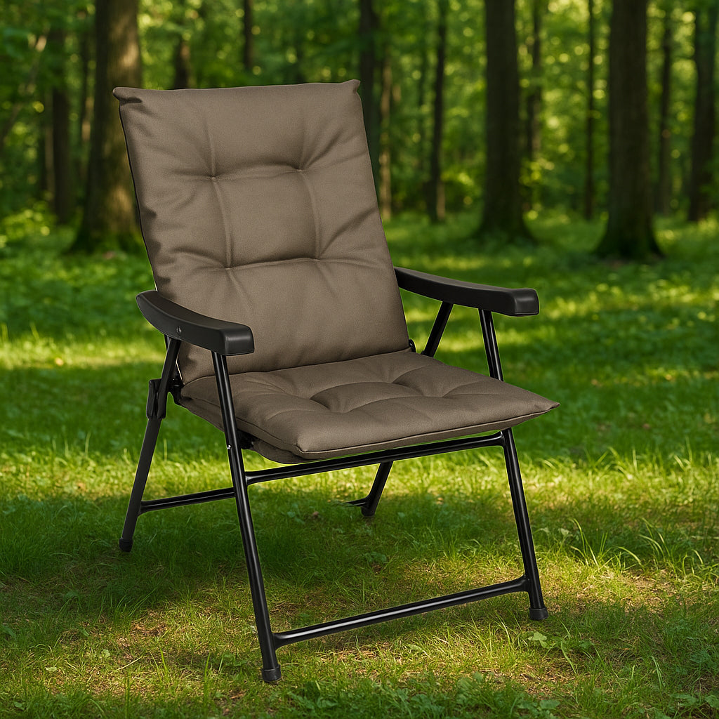 Scaun pliabil de gradina cu perna, structura metalica, 59x66x90 cm, maro