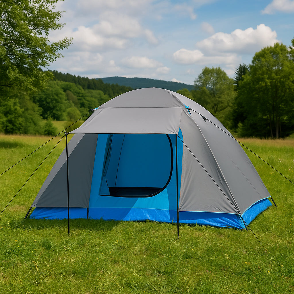 Cort camping iglu, 4 persoane, impermeabil, plasa anti-insecte, 240x210x130 cm, gri